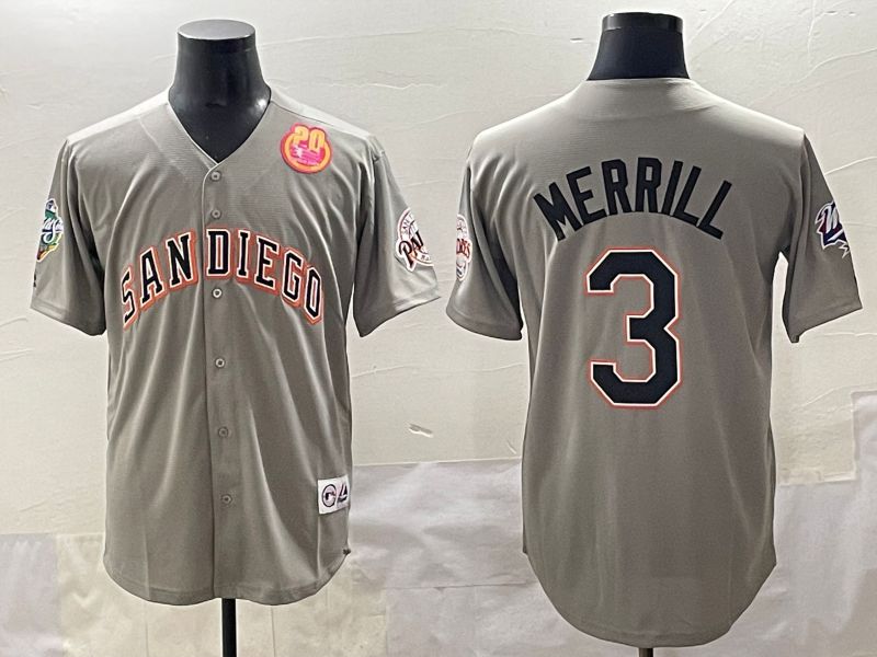 Men 2025 San Diego Padres #3 Merrill Grey Throwback Game Nike MLB Jersey style 8->san diego padres->MLB Jersey